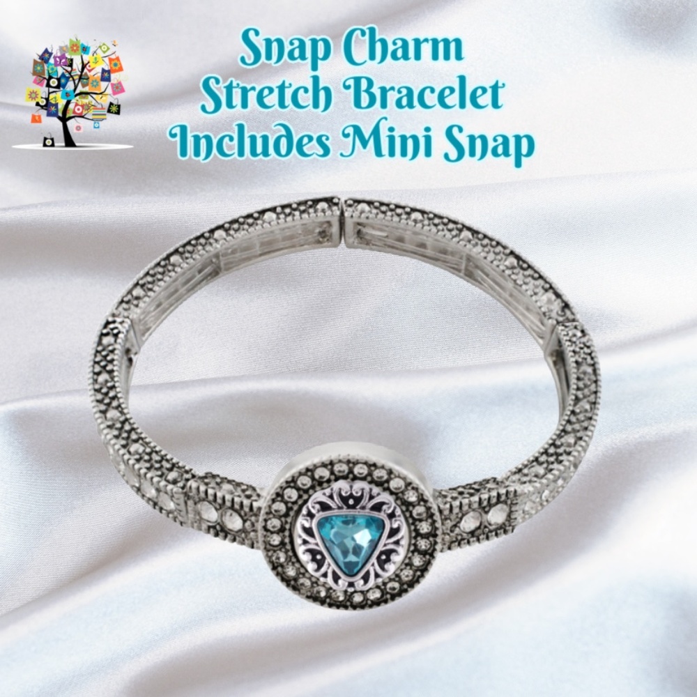 Snap Charm Stretch Bling Bracelet for Mini Petite Snap 12mm Includes Sna…